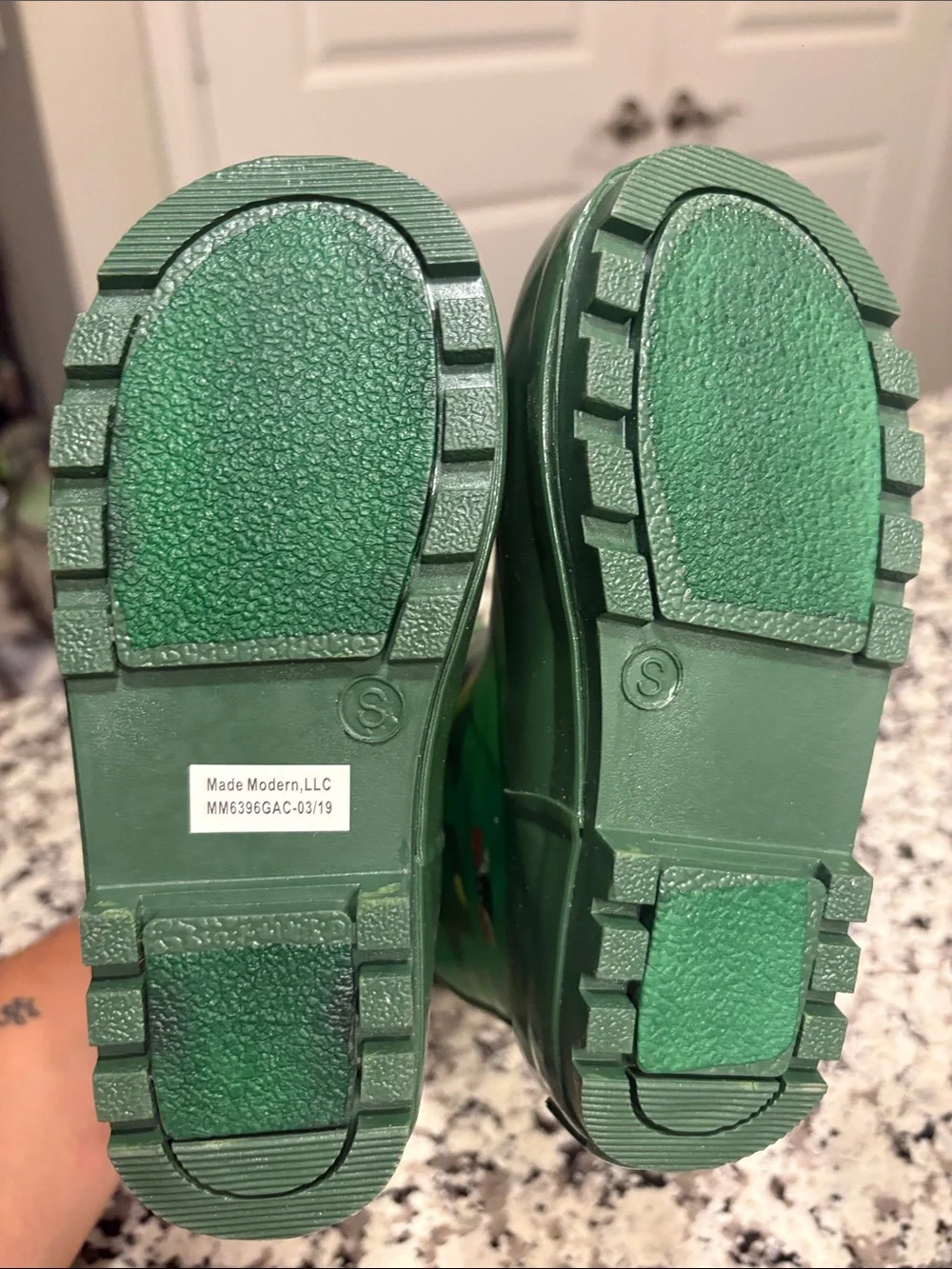 Kids Green Rain Boots with Bug Print